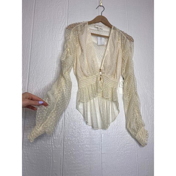 DIVINE HERITAGE Plunge Ivory Sheer Lace Ruched Crop Blouse US SMALL NWT $295 - Picture 6 of 12